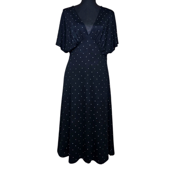 The White Company Black & White V-Neck Flutter Sleeve Jersey Dress Size 8 - Picture 3 of 8